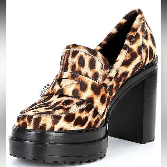 Leopard Print Faux Calf Hair Platform Loafers - Picture 5 of 6